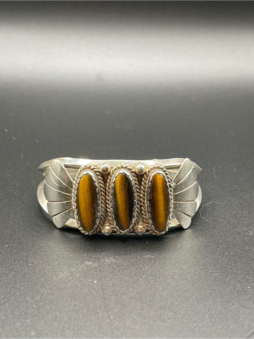 Vintage Navajo Sterling Tiger Eye Cuff Bracelet Signed Ahasteen 38.36g